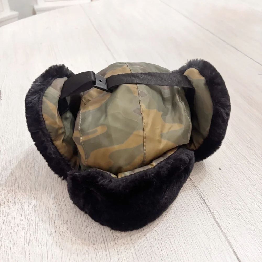 ADDIE & TATE Toddler Boy’s Camouflage Trapper Hat Black Faux Fur Trim One Size